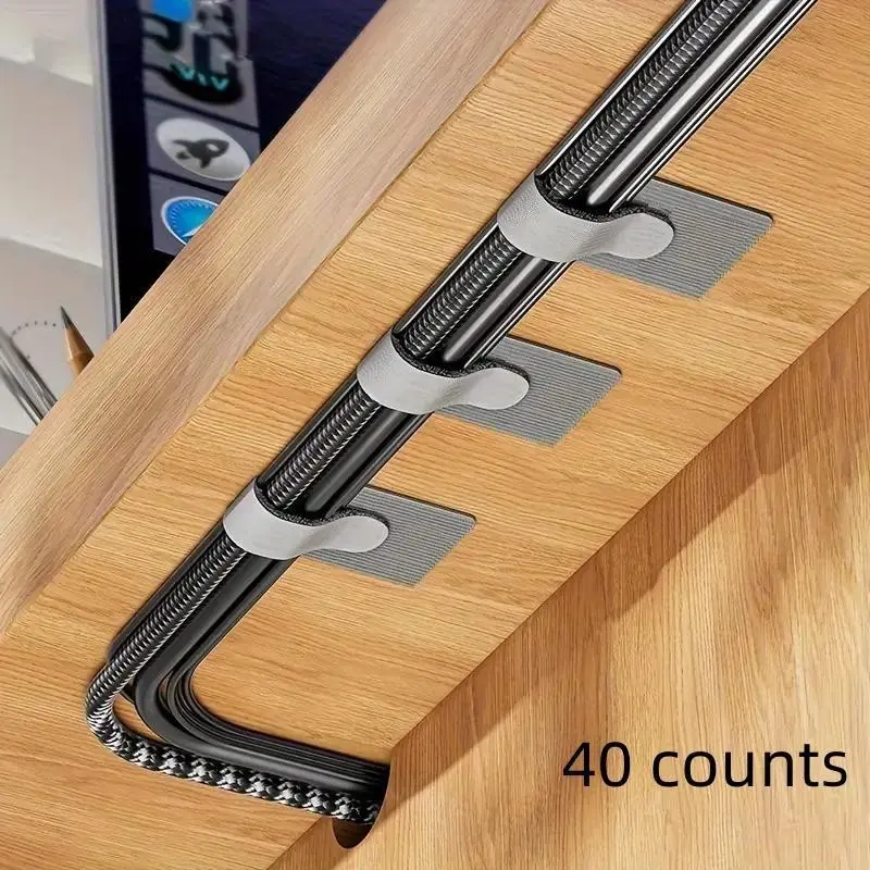 40pcs Cable Organizer, Data Line Storage Solution, Desktop Computer Wire Management, Magic Tape Straps, Ethernet Cable Fixer, Cord Organizers