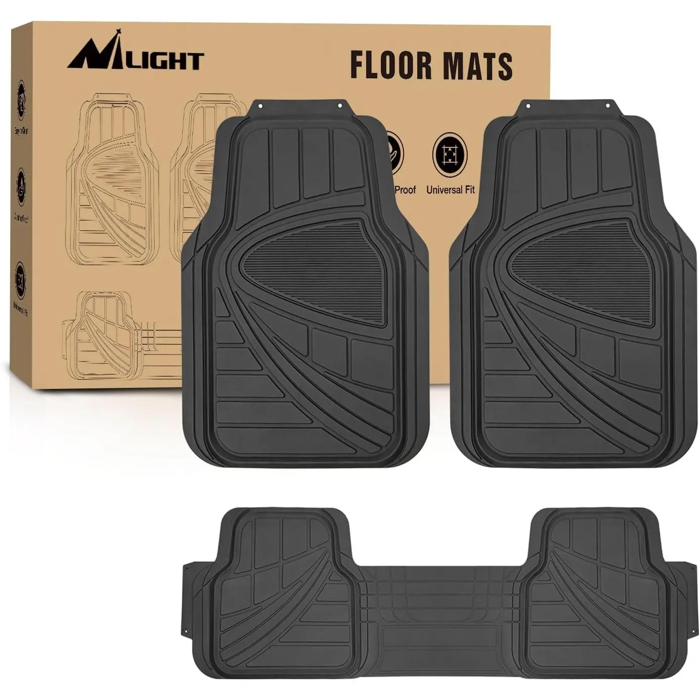Nilight PVC Car Floor Mats - Universal Fit Heavy-Duty All-Weather Waterproof Floor Liners (Pack of 3), Easy to Clean Car Interior Accessory for Most Vehicles, Truck Accessory