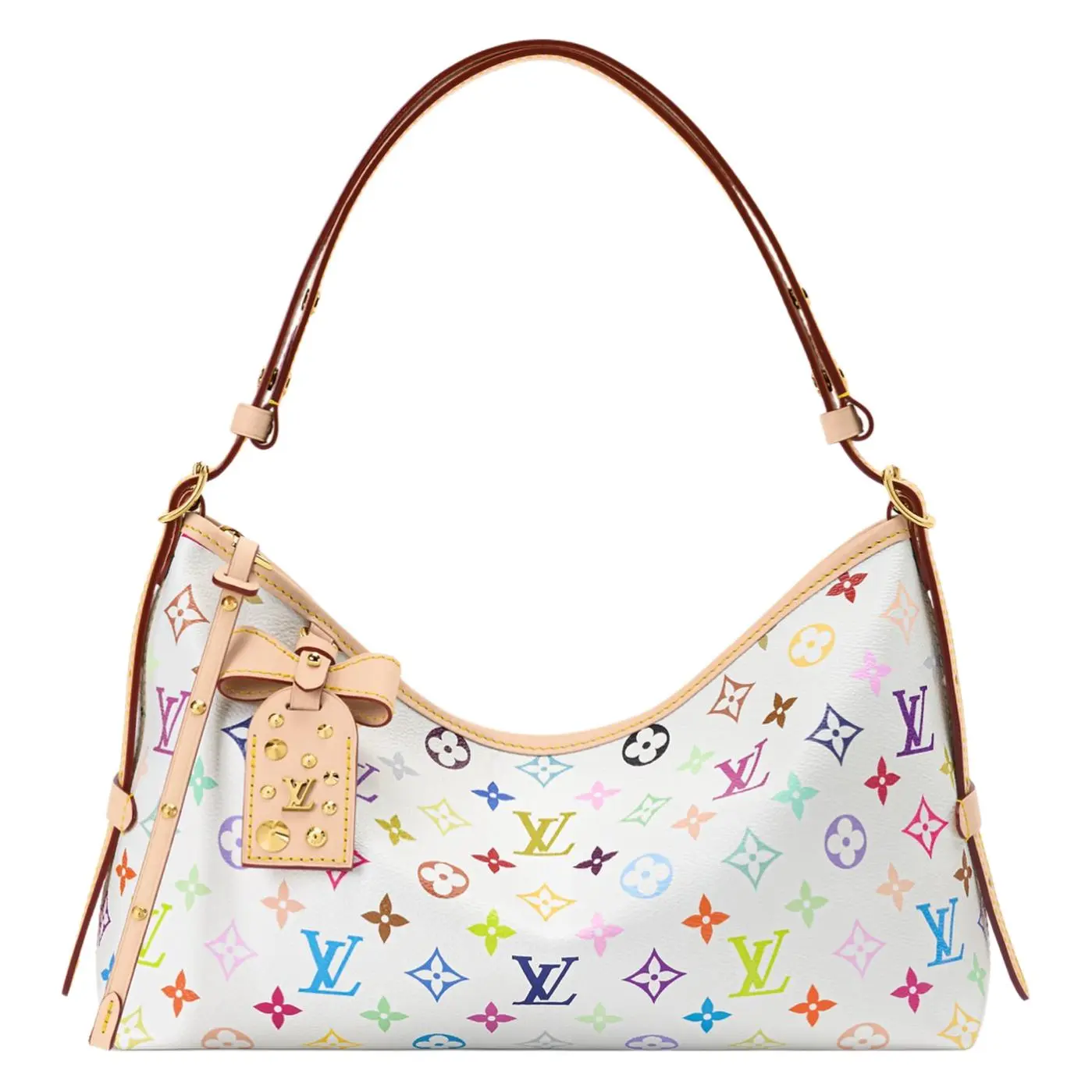 Louis Vuitton x Takashi Murakami Carryall East West Handbag for Women, Bow-Embellished, White Coated Canvas