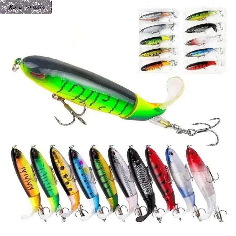 Whopper Plopper Fishing Lures Set 5/10PCS, 10cm 13.5g Topwater Swimbait with Sharp Hooks, Realistic Hard Bait Simulation, High Attract Fish Catching Design, Durable Fishing Lures for Freshwater & Saltwater Bass Fishing, Outdoor Angling Gear