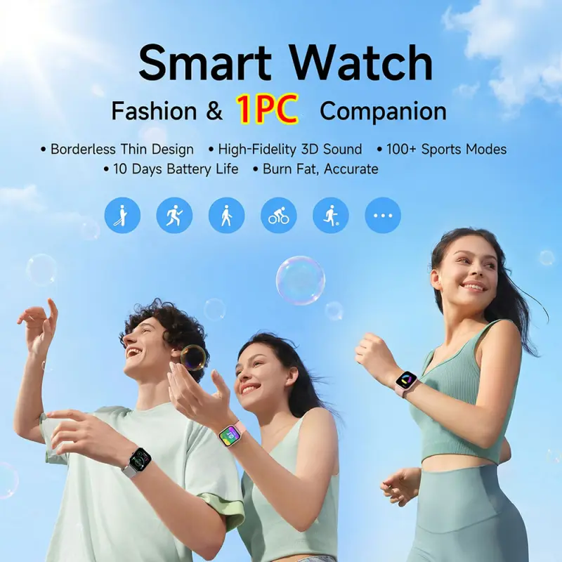 Full Touch Smartwatch, Trendy multifunctional watch: 120+ Sports Modes, Compass & Wireless Calling, long battery life, voice assistant, music control, smart notifications, Multi-language support, tech gift for family & friends