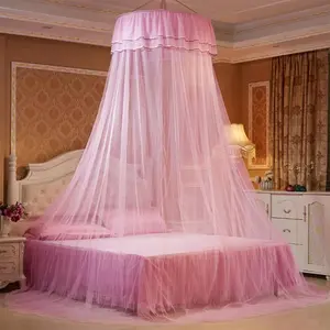 Bed for Girls, with Lace Trim and Pinswill Round Single Entrance Mosquitero Net for Twin Full Queen King Bed (Pink)