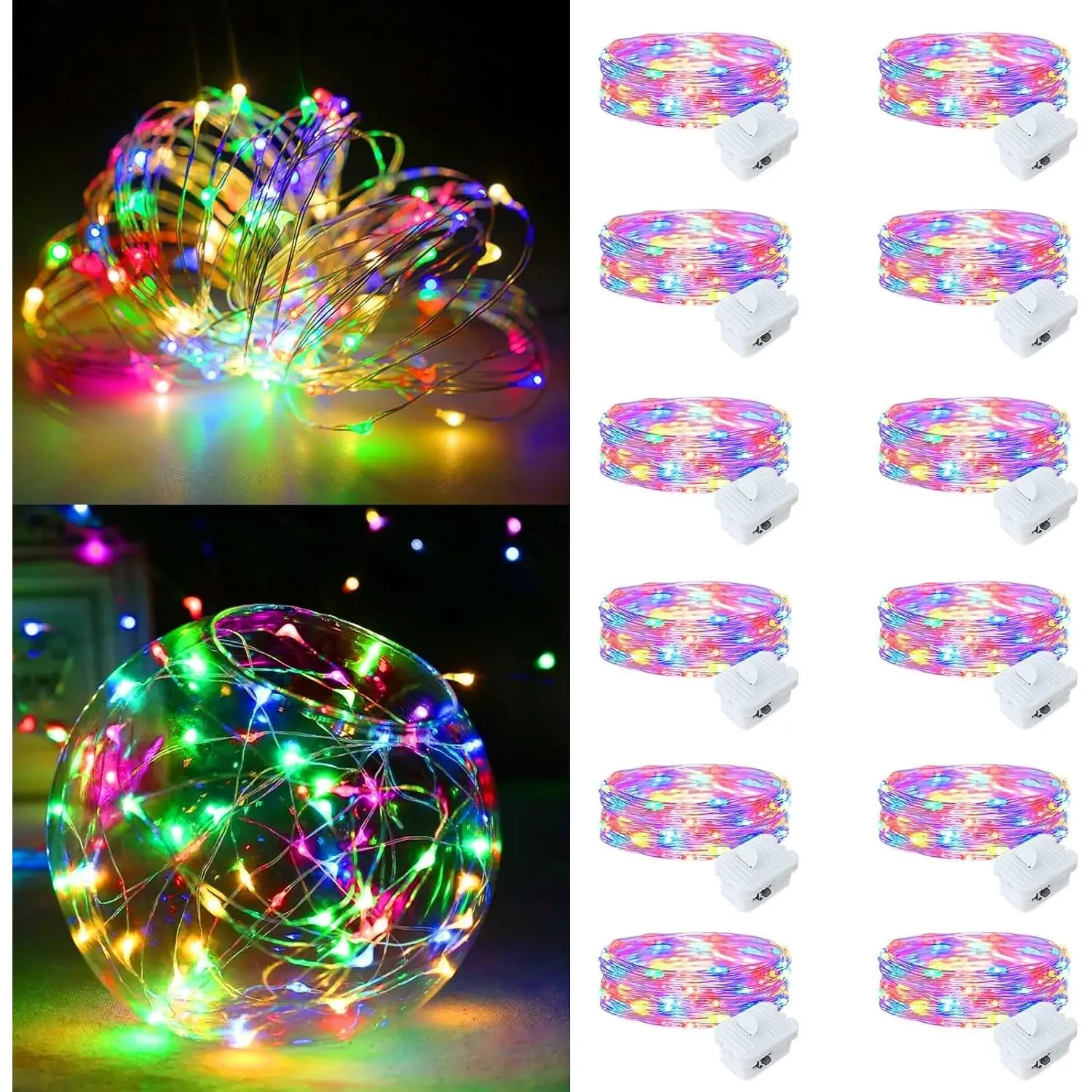 12 Pack Fairy Lights Battery Operated, 7ft 20 LED 3 Modes Speed Twinkle Mini String Lights Waterproof Silver Wire Firefly Starry Lights for Mason Jars Wedding Party Christmas Easter DecorationsGift.