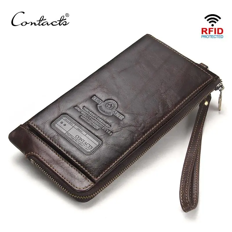 CONTACT'S Genuine Leather Long Bifold Men's Wallet - Cash Clip, Coin Pocket Compartments, Fold-Over Design, Card Holder, Zipper Closure, Cash Clip Men's Wallets, Coin Pocket Compartments Men's Wallets