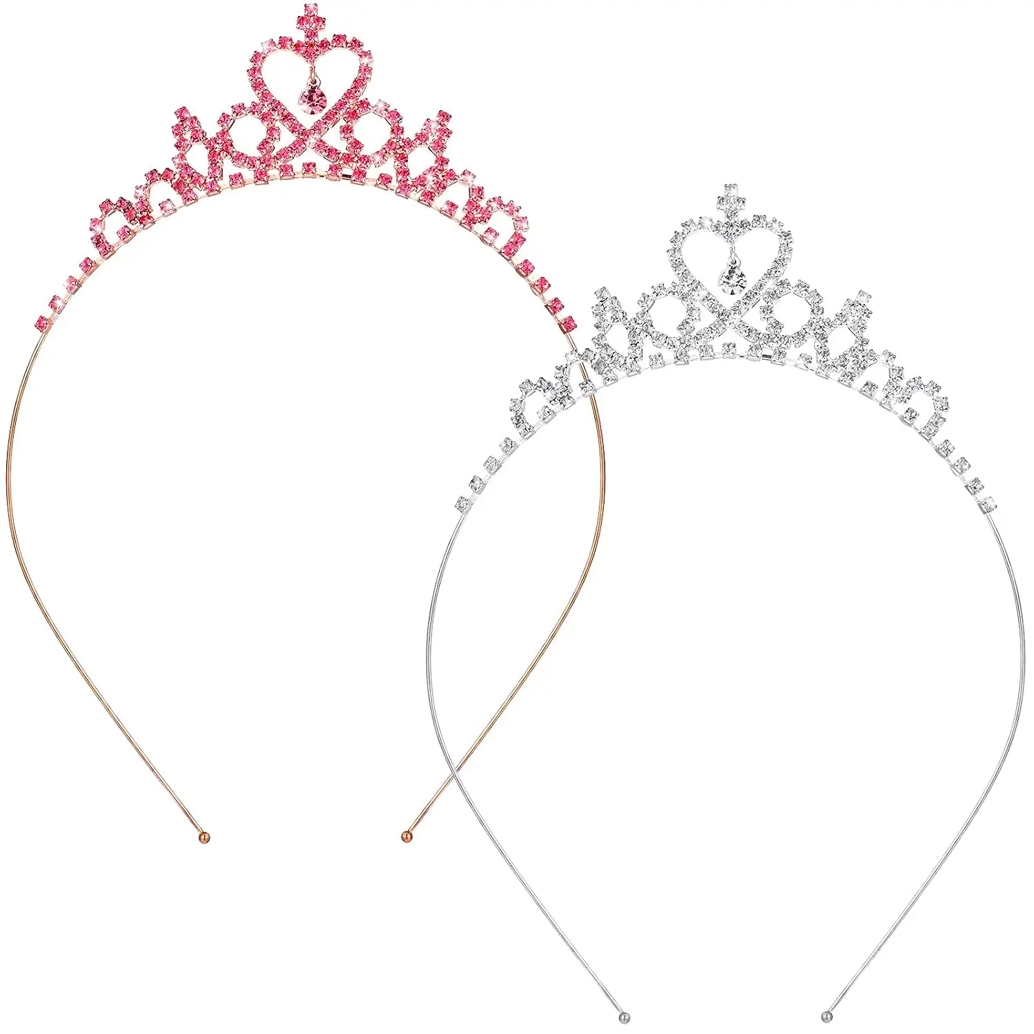2 Pack Princess Crown Tiara  Headband Crown for Girls Women Heart Rhinestone Tiara for Birthday Wedding Party(Classic Style)
