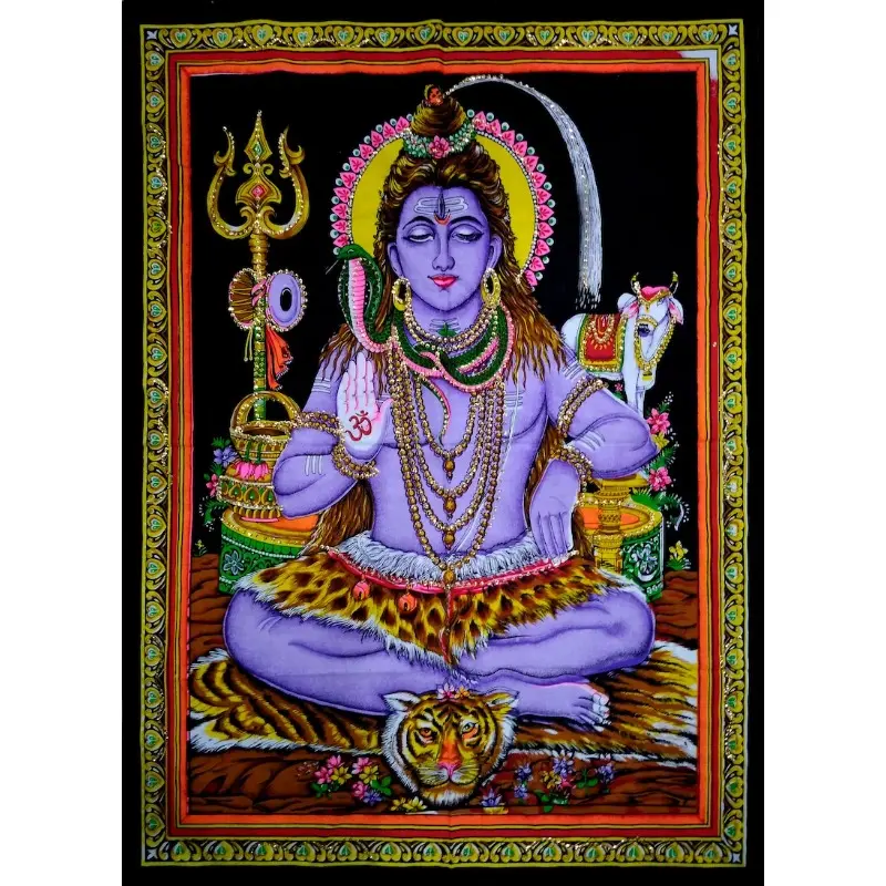 2D Flat - 2D Flat - Large 3X5 Ft Tapestry Featuring a 2D Flat Design of a Hindu God - A Colorful Wall Hanging with Sequin Batik Patterns in Purple And Golden, Perfect for Home Decoration And As a Spiritual Gift for Followers of Hinduism