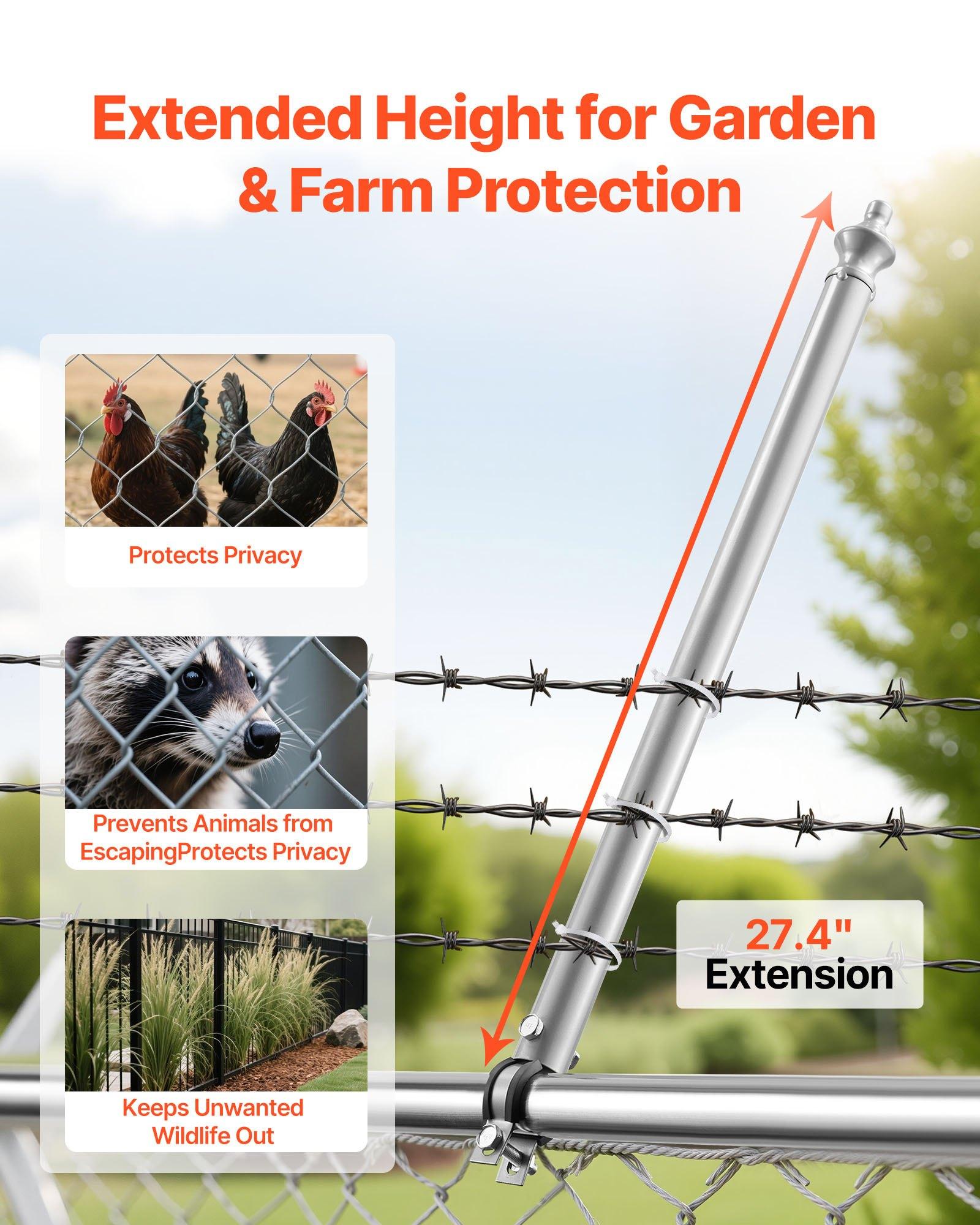 VEVOR Chain Link Fence Extensions, 18 Packs 27.4" Extension Height, Galvanized Post Extender for 1.3" to 1.5" Top of Fence, U Bracket, Barbed Wire Extend Arm for Privacy, Prevent Dogs Jumping Out