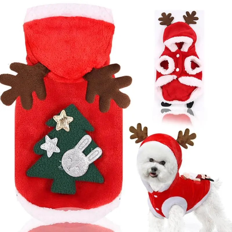 Christmas Dog Clothes AutumnWinter Flannel Cats Dogs Hoodies Pet Clothes for Small Medium Dogs Christmas Dog Cat Costume
