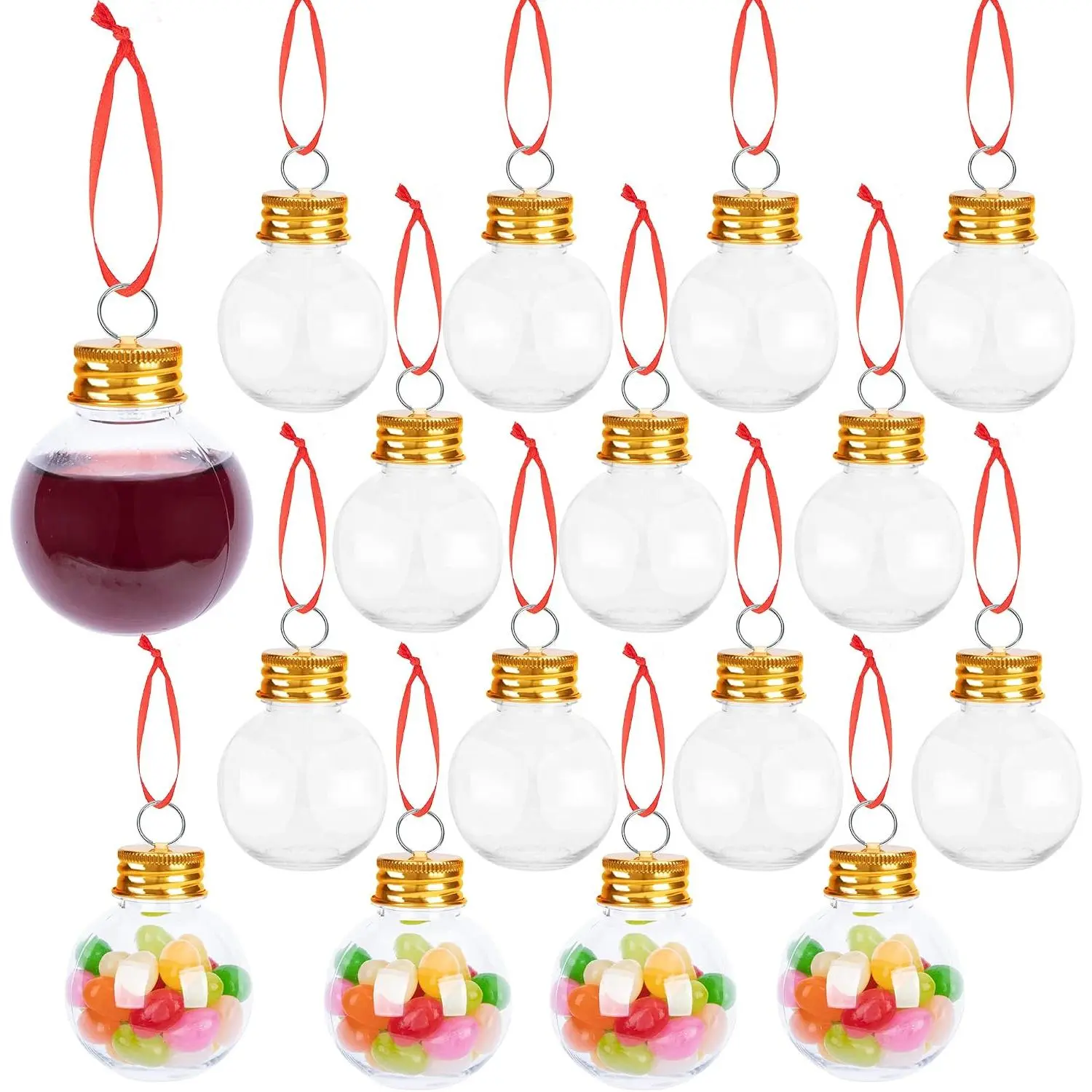 16 count Christmas Booze Balls-Xmas Fillable Booze Tree Ornaments-Clear Plastic Xmas Ornaments Booze Ball for Xmas  Holiday Wedding Party Decoration