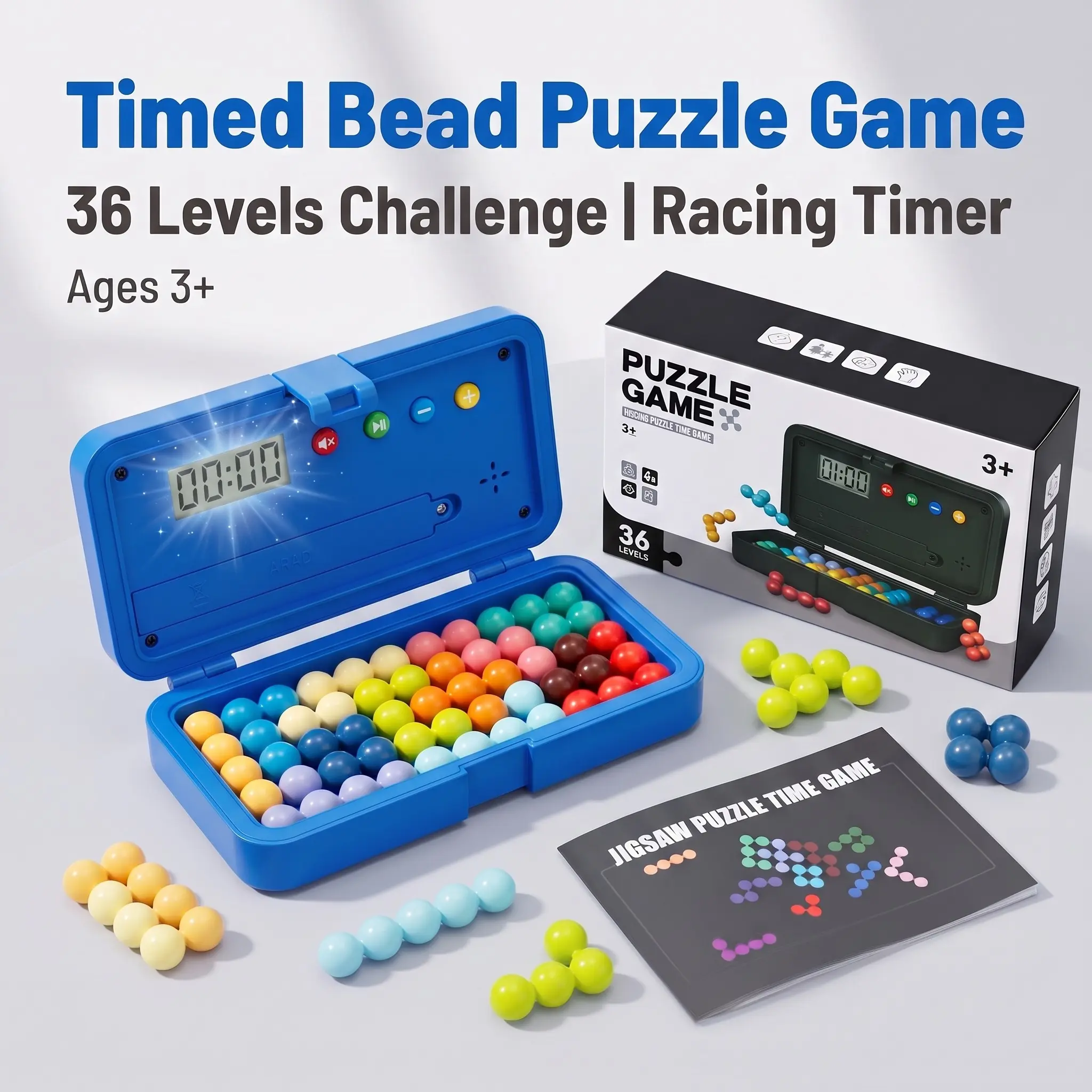 [1PC] IQ Puzzle Toy Set, Portable Timer Brain Teaser, Focus Training, Silent Countdown, Ages 3+, Includes Beads & Manual, 2*AAA Batteries Needed