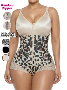 Leopard Seamless Compression Shapewear Bodysuit for Women fajas，– Tummy Control Waist Cincher | Front Zip Body Shaper | Push Up Support | XS–2XL Colombian shapewear, women's shapewear