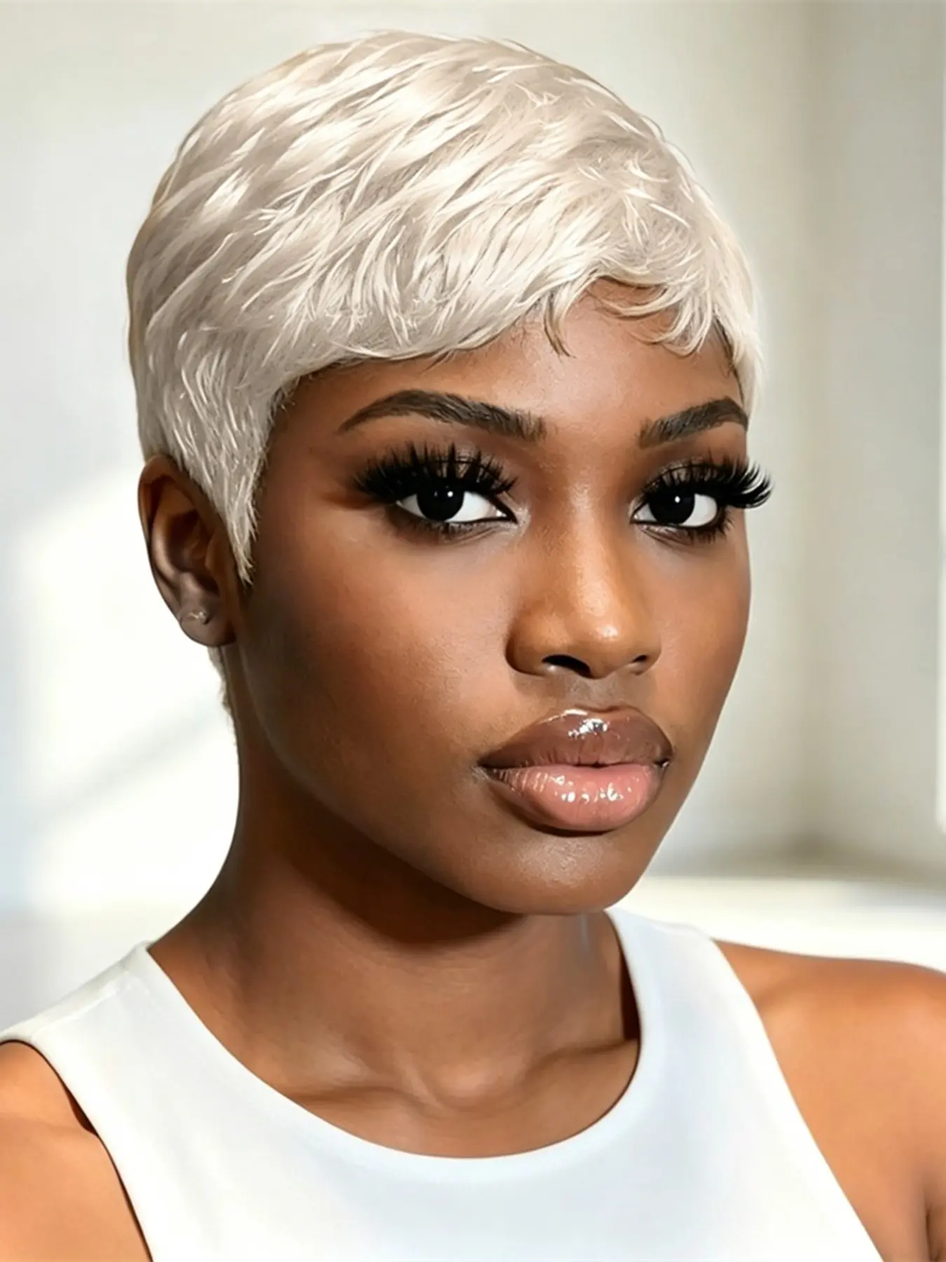 Short Straight Layered Pixie Cut Wig, 60 Blonde Color Human Hair Wig, for Women Daily Party Cosplay Use, Natural Look & Comfortable Fit