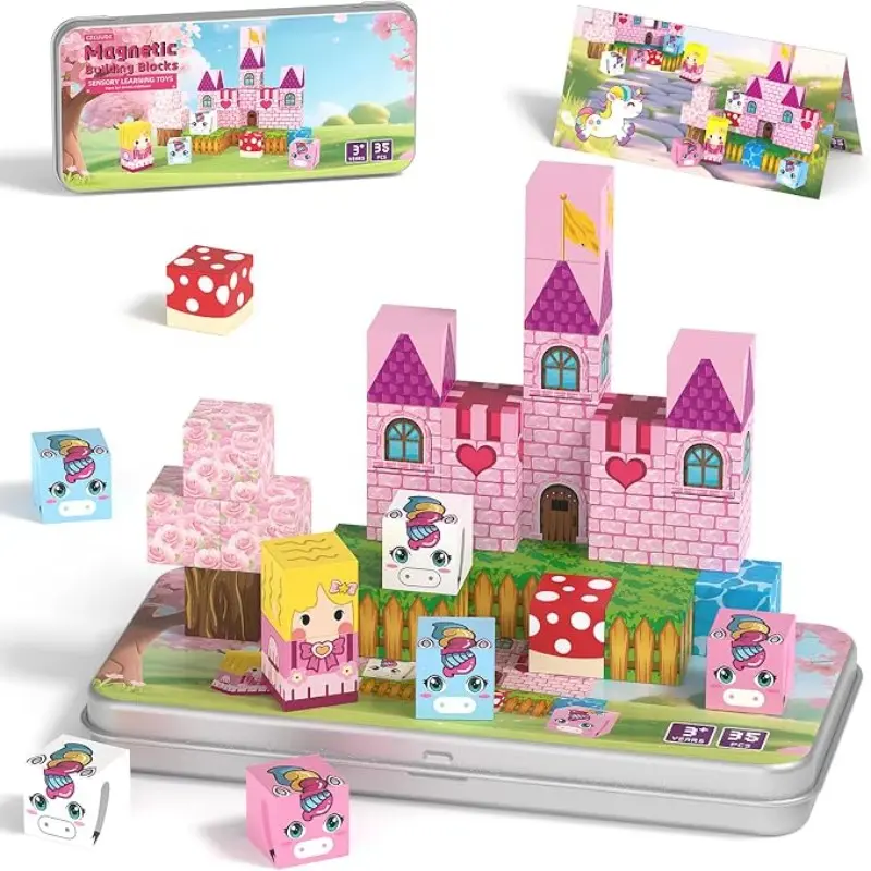 Mini Magnetic Blocks Set, Portable Iron Box Travel Kit, 35 Pieces Magnetic Cubes, DIY Building Toy, Creative Playset for Kids