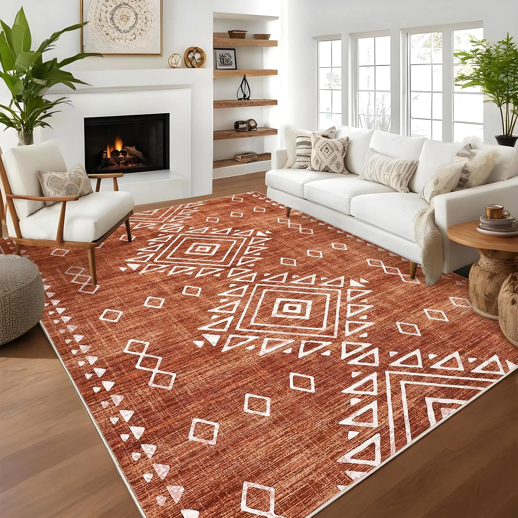 GARVEEWashable Area Rugs and Runners in Multiple Sizes (2x6 to 10x13) with Modern Distressed Geometric and Tribal Designs, Soft Low Pile, Non-Slip, Non-Shedding, Stain Resistant, Ultra-Thin for Indoor Use