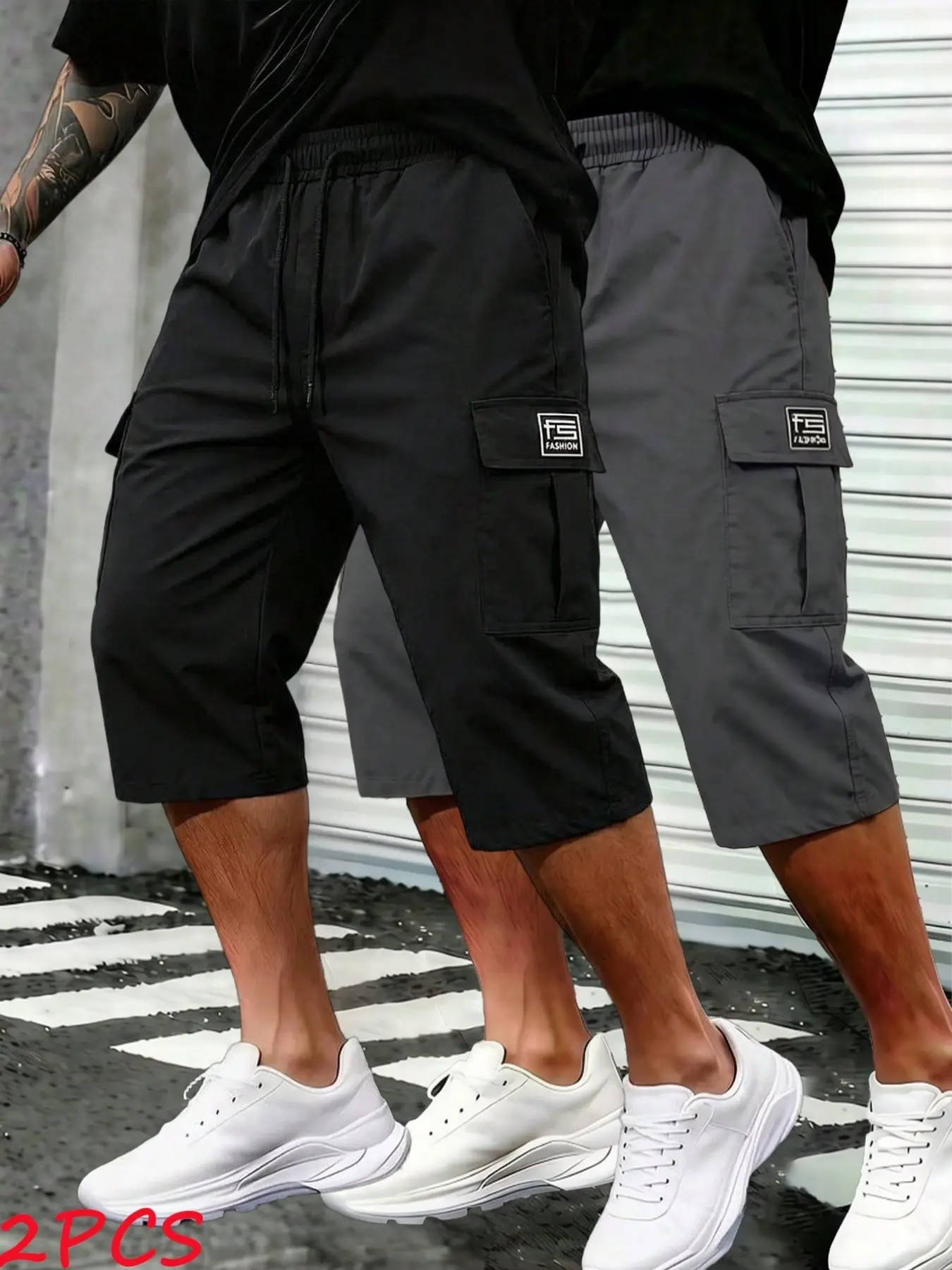 2-Pack Men's Casual Work Pants, Seven-Quarter Length with Practical Large Pockets, Ideal for Daily Wear, Perfect Father's Day Gift