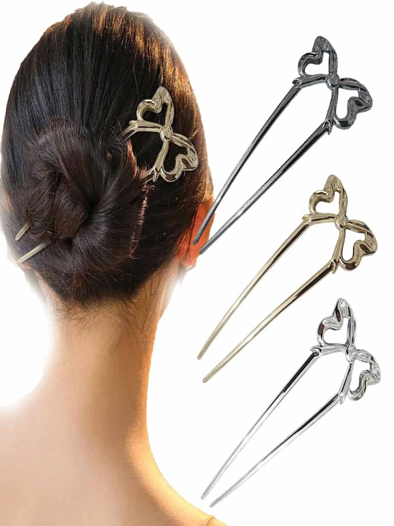 Bow U-Type Hairpin for Women, Sweet and Cute Hair Accessory, Ideal for Bun Hairstyles, Elegant Hair Clip for Daily Use