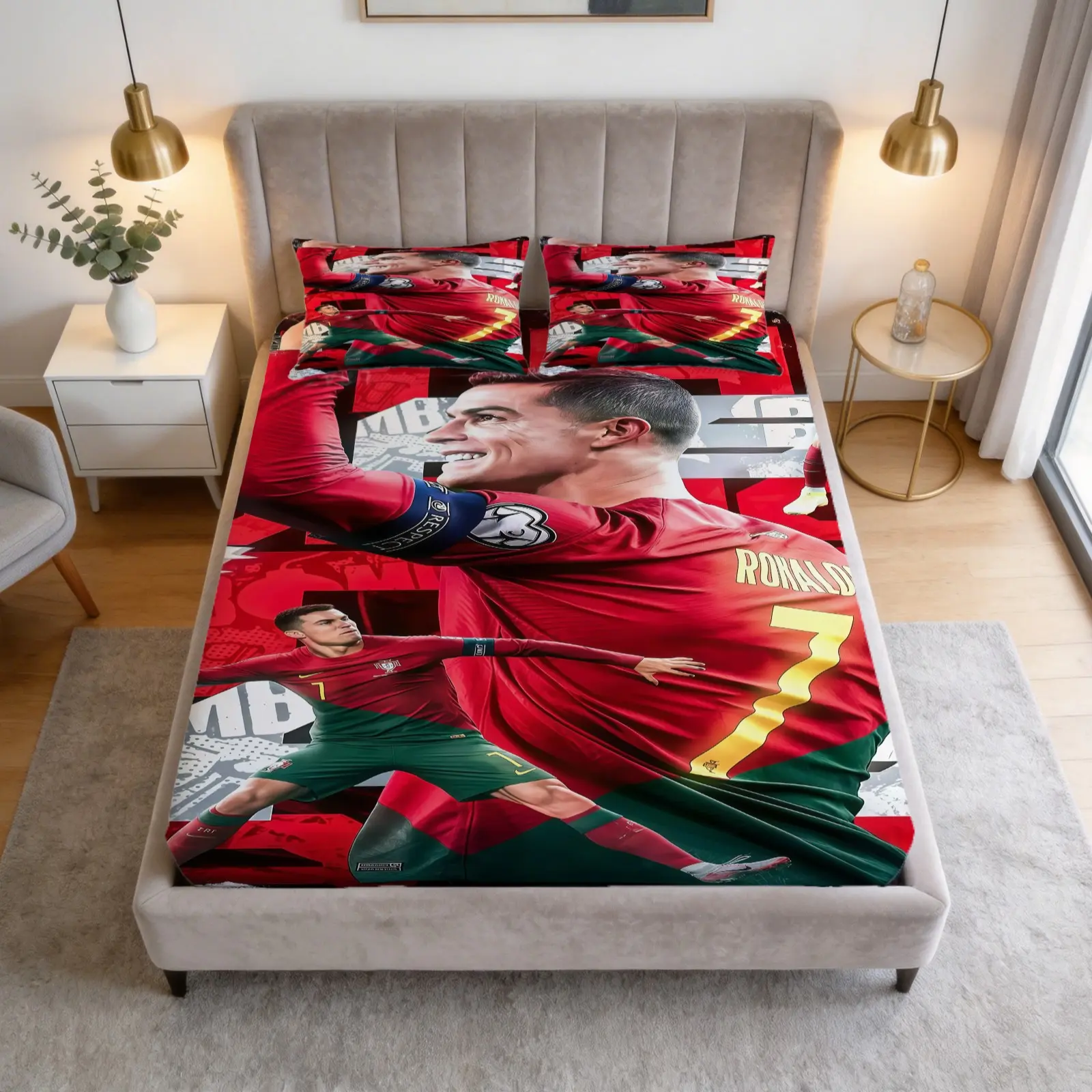 3-Piece Set Of Football Star Patterned Bed Sheets, Including 1 Bed Sheet And 2 Pillowcases, Comfortable Bedding, Non Slip Dust Cover, Suitable For Bedrooms And Guest Rooms