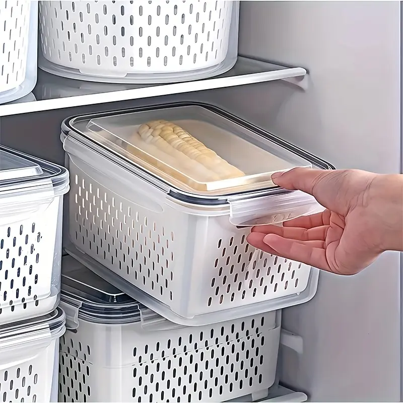 3Piece Plastic Food Storage Containers Set with Lids and Strainers Airtight Leakproof Freezer Safe Reusable Food Storage for Fruit Vegetable Meal Prep Kitchen Organization