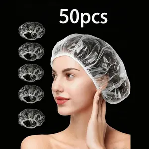 50PCS Thickened Disposable Shower Caps – PE Material, Elastic Band, No Tear. Perfect for Home, Travel & Salon. Great Gift for Mom & Daughter.