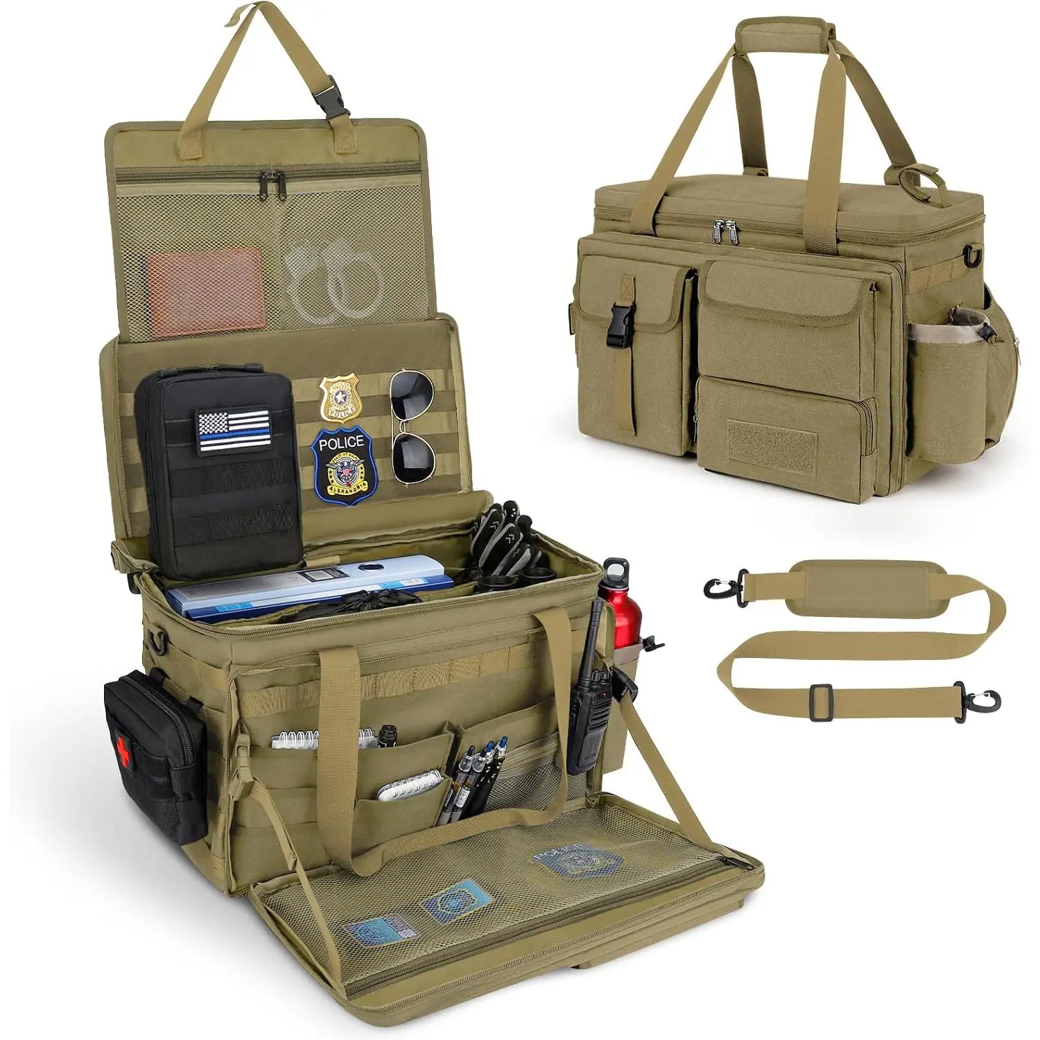 Patrol Bag Law Enforcement  Gear  Officer Duty Bag |  Front Seat Organizer,   Accessories for Passenger Seat, Molle Multiple Compartment Removable  Strap