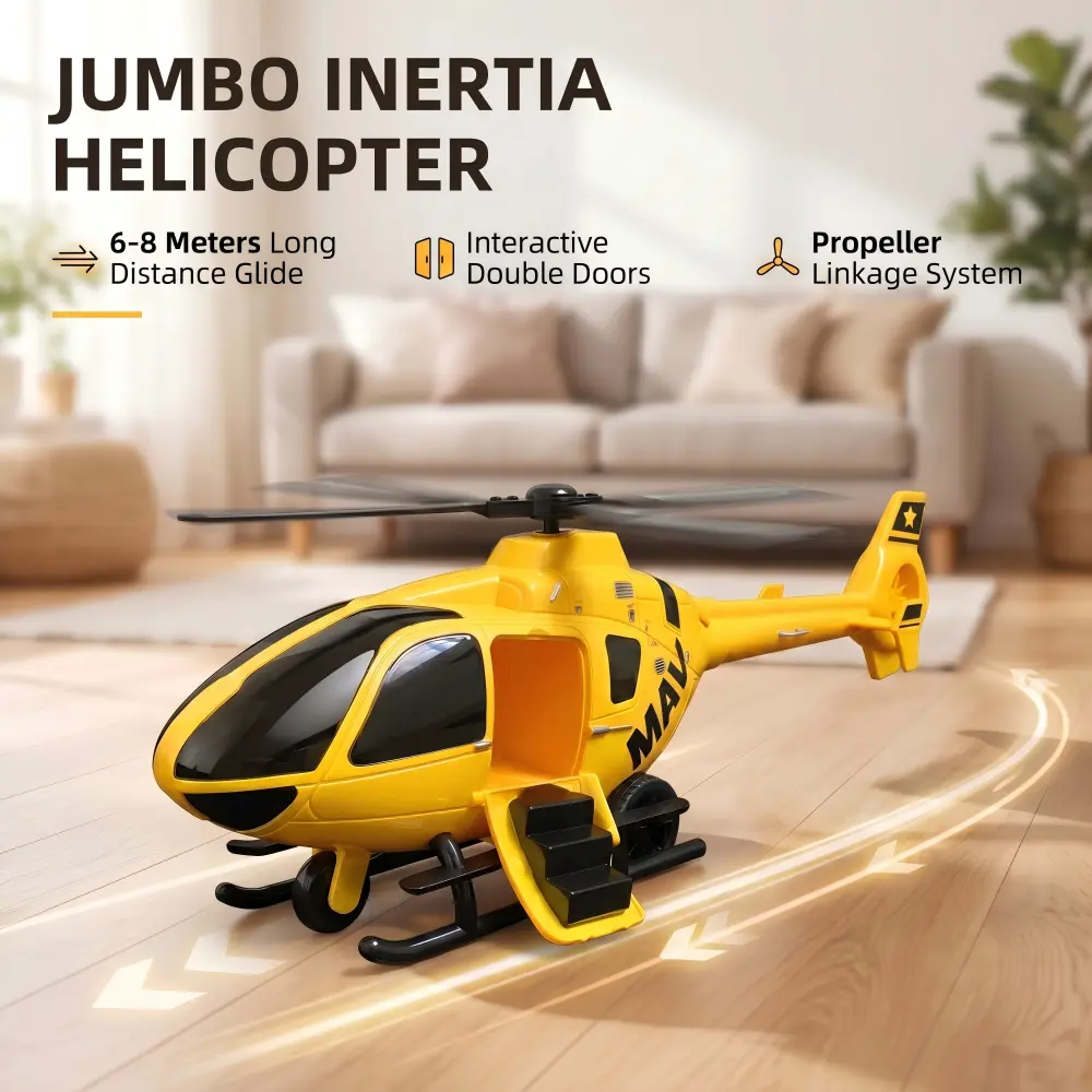 18.5" Jumbo Friction-Powered Helicopter Toy for Boys 3-8, Safe Durable Remote-No Electric Aircraft with Auto Rotor Spin, Openable Cabin Doors, Extra-Large Educational Vehicle, Ideal Birthday Christmas Gift for Toddlers