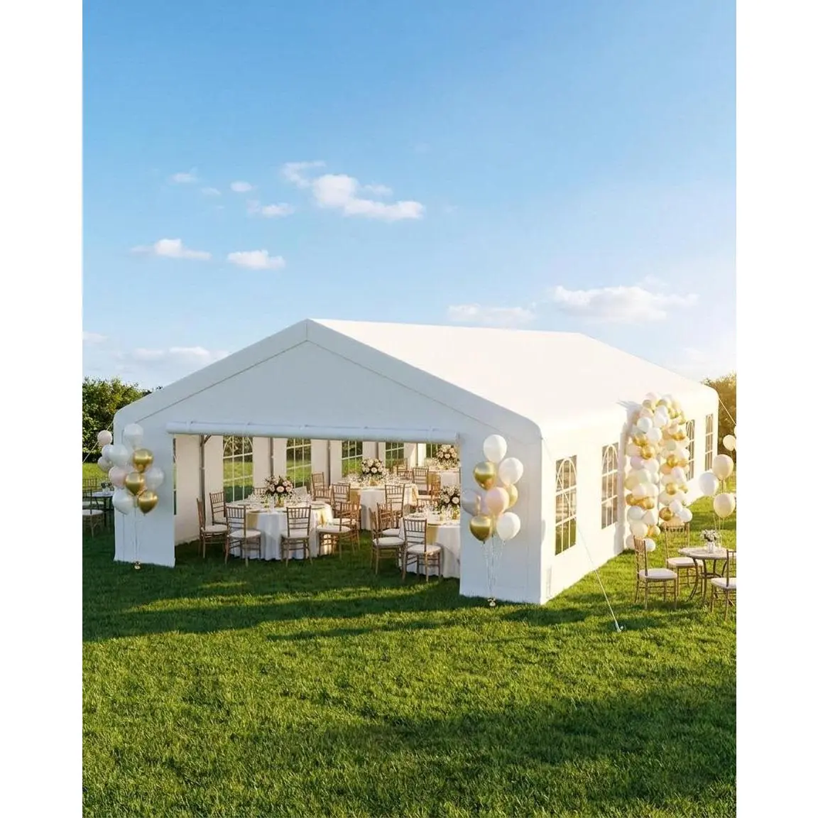 20x40 FT Heavy Duty Canopy Tent with Sidewalls, Galvanized Steel Frame Party Shelter, Waterproof PE Cover with Mesh Screen Doors, Large Outdoor Wedding Camping Carport Tent, Wind Resistant Event Gazebo White