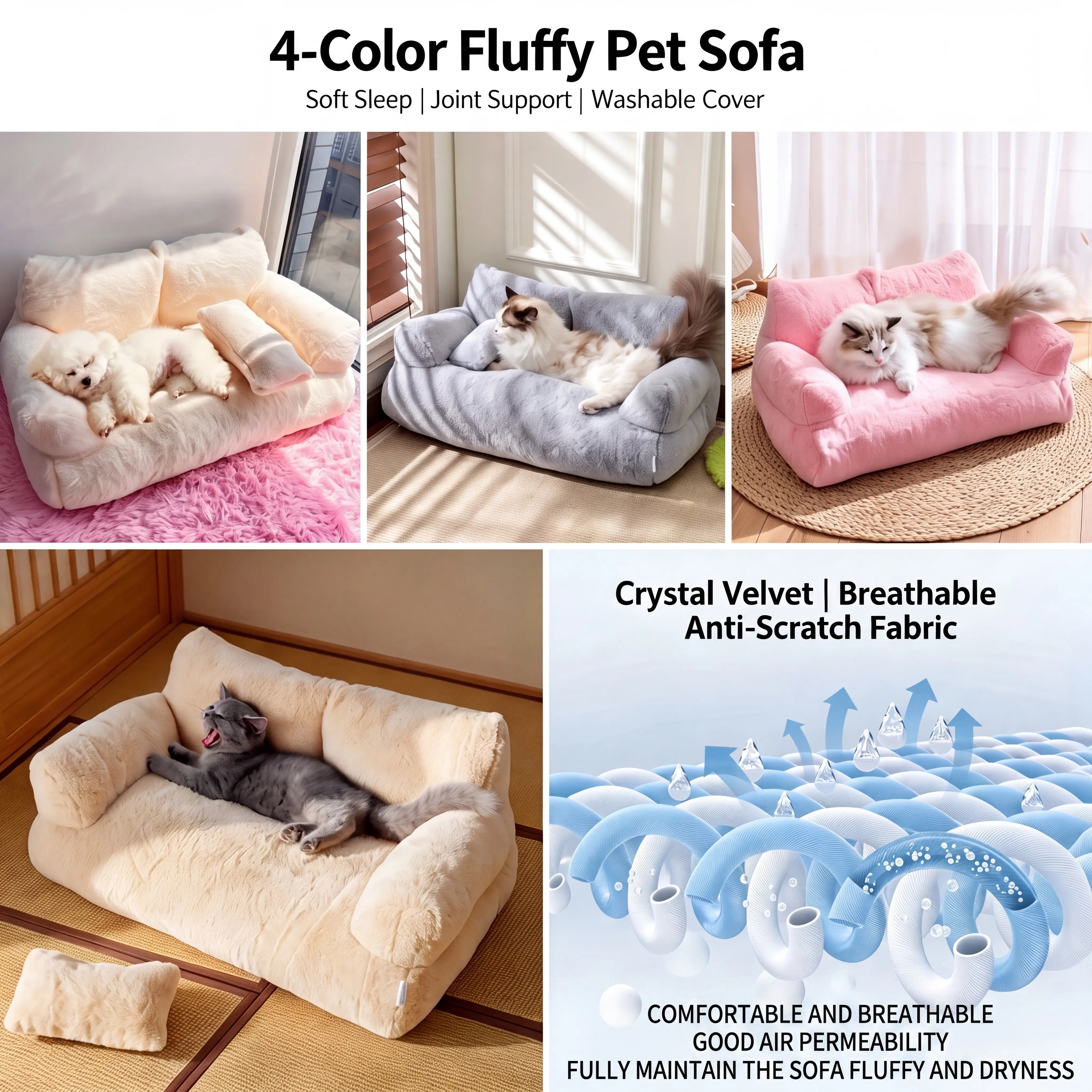 All-Season Pet Sofa Bed| Ultra Soft Warm Dog/Cat Bed - Fluffy Cloud Bed, Washable Removable Cover, Non-Slip Bottom for Small to Medium Pets