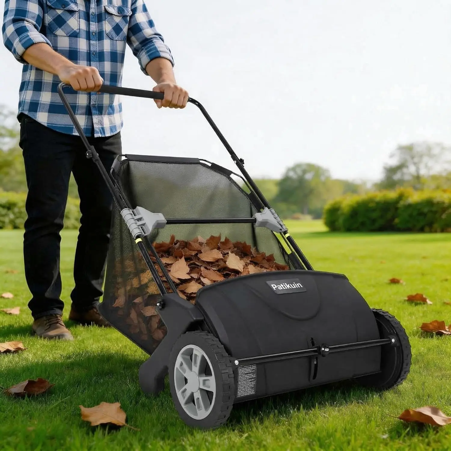 Heavy Duty 21-Inch Push Lawn Sweeper – 3.5 Cu. Ft. Mesh Collector, Dual Spinning Brushes, Steel Frame – Easy Grass, Leaf & Garden Debris Cleanup