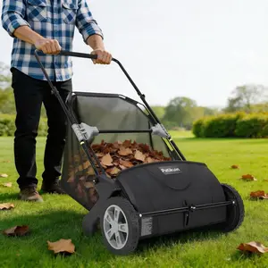 Heavy Duty 21-Inch Push Lawn Sweeper – 3.5 Cu. Ft. Mesh Collector, Dual Spinning Brushes, Steel Frame – Easy Grass, Leaf & Garden Debris Cleanup