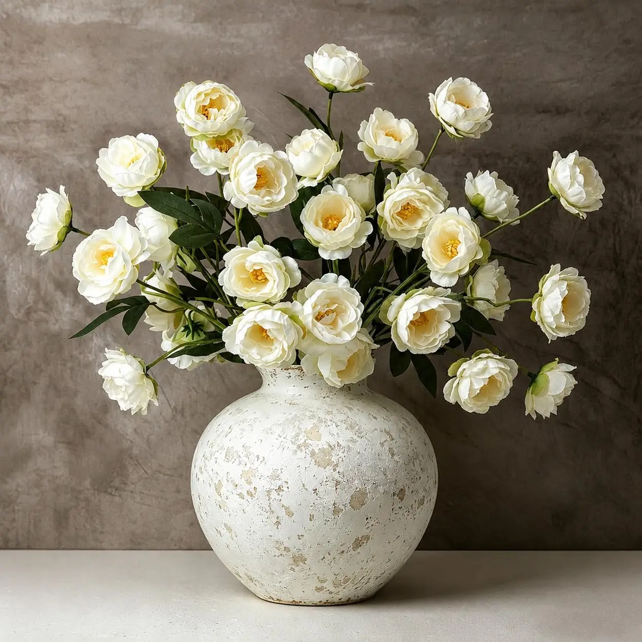 6PCS Long Stem Faux Silk Peony Decorative Artificial Flowers Set, 42 Bloom Heads Assortment Set Artificial Flowers for Vase, Entryway Farmhouse Home Decor & Wedding Floral Centerpieces (Cream)