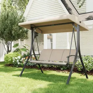 3-Seat Outdoor Porch Swing Chair with Adjustable Waterproof Canopy, Glider Bench with Non-Slip Feet & Strong Spring Hooks/UV Resistant/Waterproof/500 Lbs Capacity for Patio, Garden, Backyard