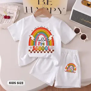 Girls’ Cartoon Girl Rainbow Graphic Print Short Sleeve T-Shirt and Shorts Set, Casual Kids Summer Outfit, Comfortable Crew Neck 2-Piece Clothing Set for Daily Wear, Outdoor Play, School Activities, Vacation and Weekend Adventures