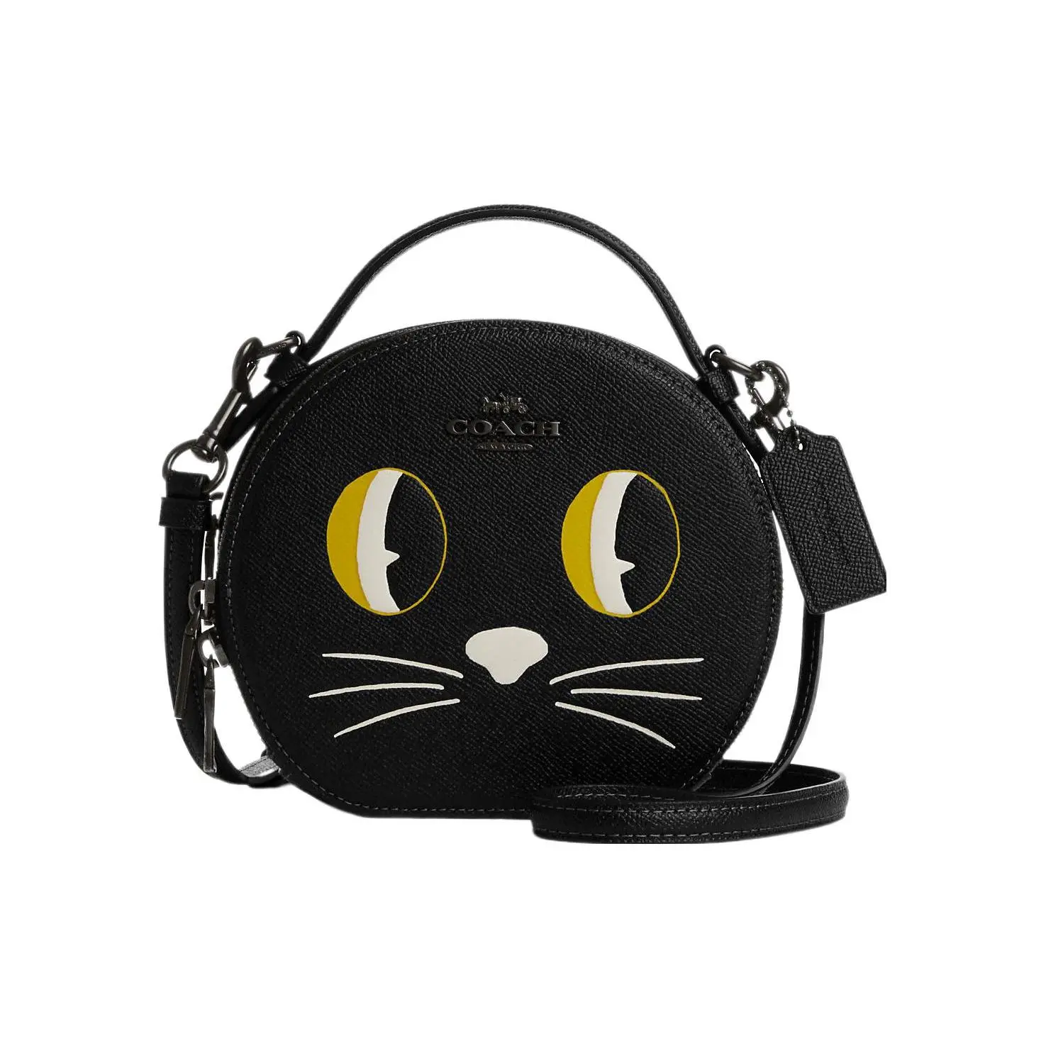 COACH Canteen 17 Halloween Cat Print Zip Top Handle Crossbody Bag for Women, Pebbled Leather, Black, Pebbled Women's Handbags, Monochrome Women's Handbags