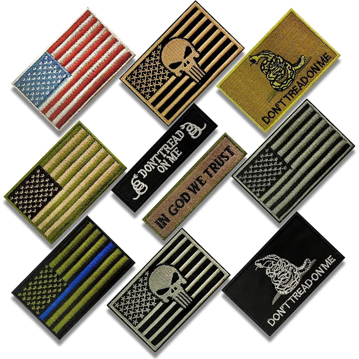 Flag Patch, Pack of 10, Morale Military Patches US| Hook-and-loop backing for backpacks, hats, vests, and gear; morale and military flag designs