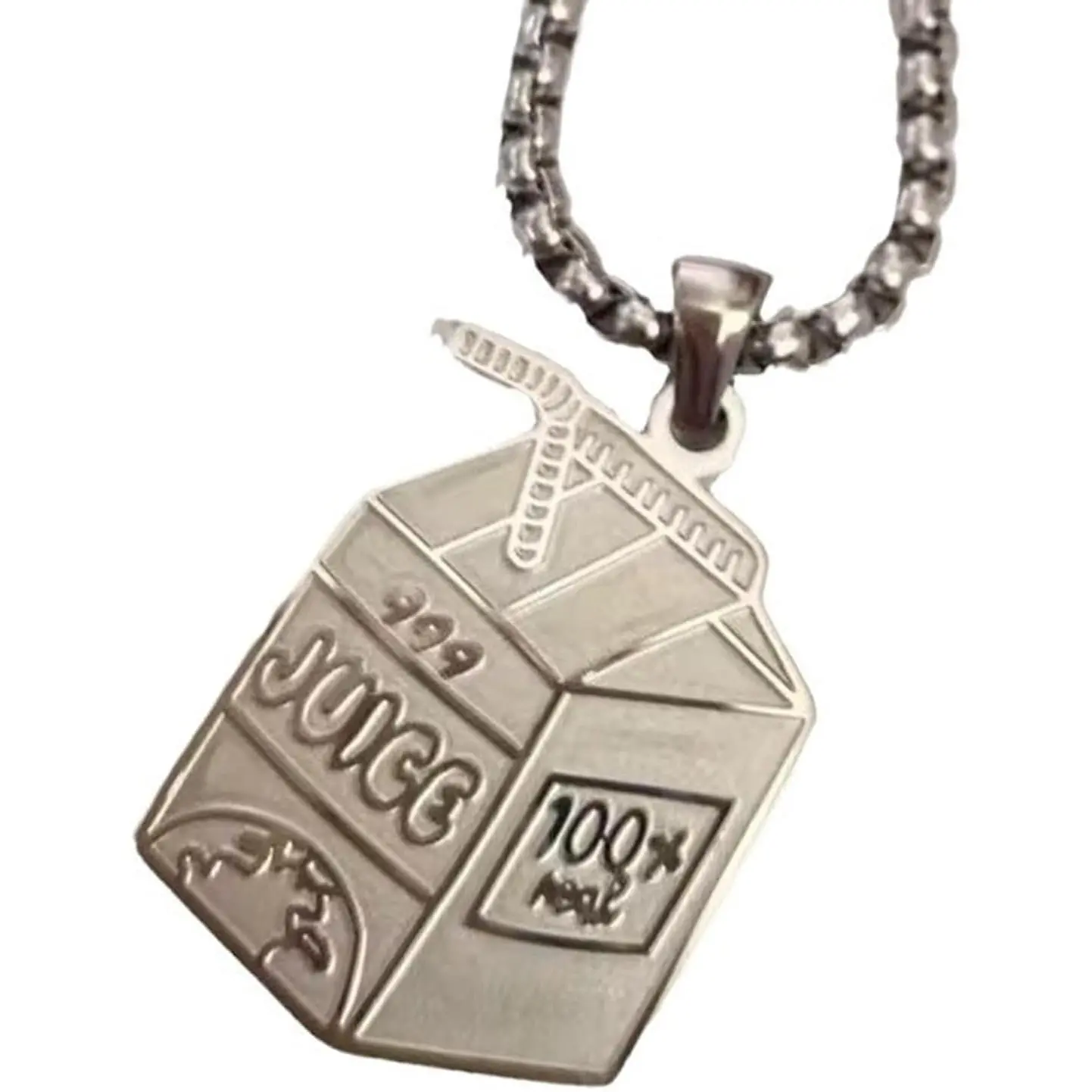 Stainless Steel  Hop Pendant Necklace Juices Box  Sweater Chain   Men And Women