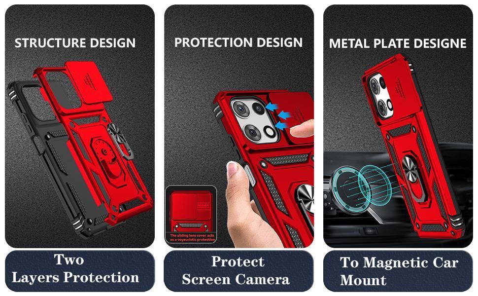 Phone Case for Motorola Moto G 5G 2025 Case with HD Screen Protector & Slide Camera Cover & Kickstand, [Military-Grade] Phone Case for Moto G 2025,Red