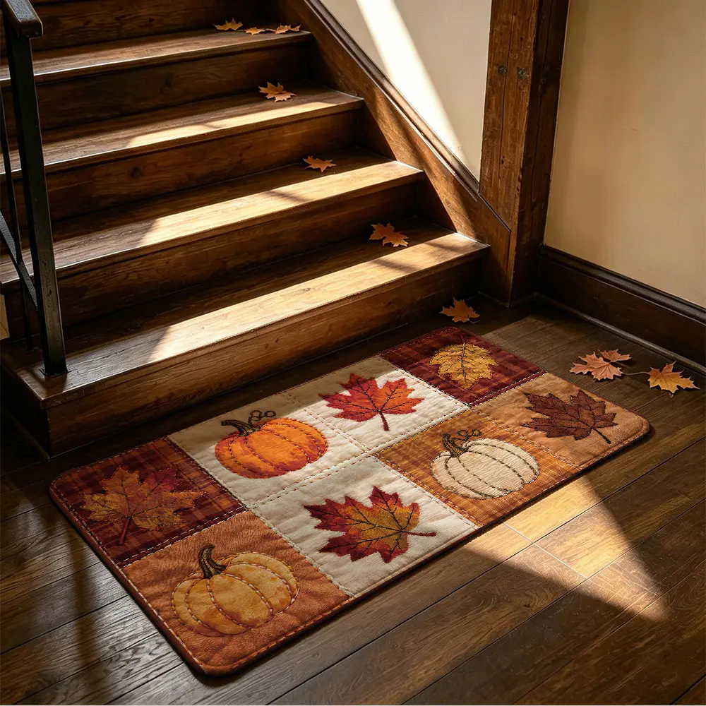 1pc Harvest Pumpkin Maple Leaf Christmas Pattern Mat, Non-Slip Flocked Rug, Soft Silicone, Bedroom Bathroom Decor