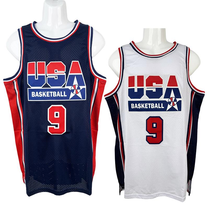 1992 USA #9 basketball jerseys for men basketball jersey Sewing embroidery Retro basketball uniform big size Mesh breathable Casual loose sportswear Outdoor sportswear White Blue S-2XL 90s Dream Team Cheap High Quality Accept mixed wholesale, Retro Embroi