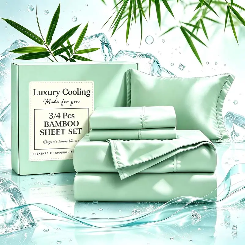 OS OMYSTYLE Cooling Bamboo Sheets Set - Pure Viscose Derived From Bamboo, Luxuriously Soft, Ultra Breathable, 3/4pcs Children Summer Bedding, Ideal for Hot Sleepers, Available in Twin, Full, Queen & King Sizes, Cooling Bed Sheets