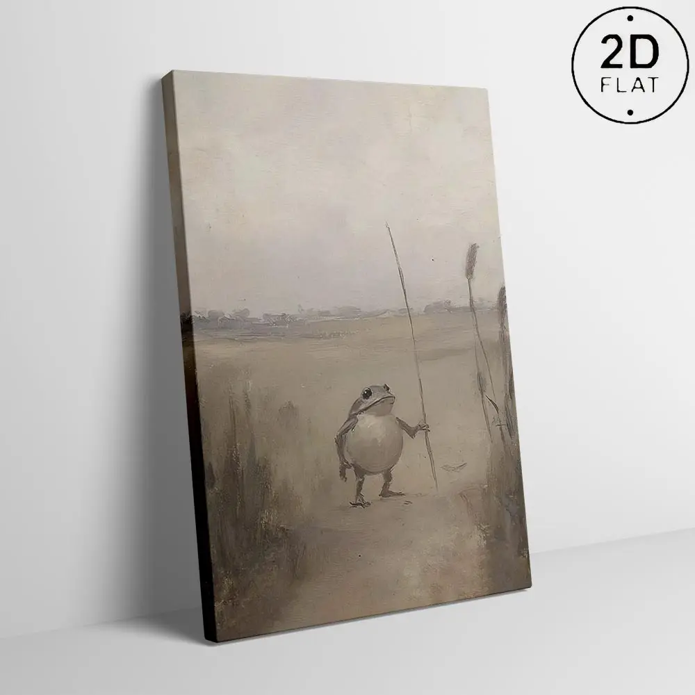 [Framed]Funny Whimsical Frog Traveler Wall Art Weird Cute Animal Poster Vintage Nature Moody Canvas Prints for Rustic Cottagecore Room Wall Decor poster bedroom wall art print posters  room  decor home decor picture, goblincore animal wall print