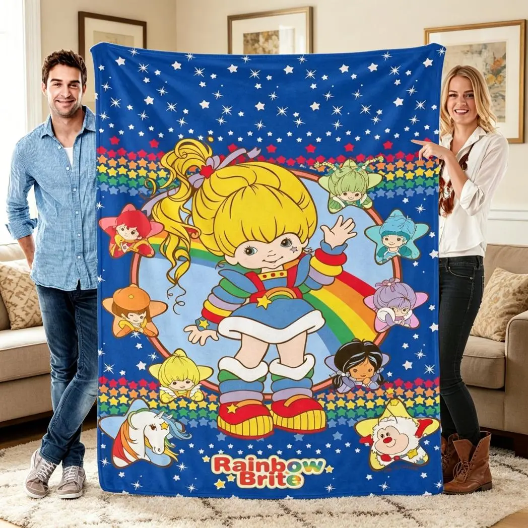 Rainbow Brite Starry Sky Throw Blanket, 80s Nostalgic Cartoon Art, Soft Flannel Fleece for Retro Lovers, Ideal Kids Gift & Couch Accent