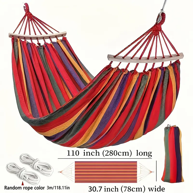 Single-Person Outdoor Hammock with Wooden Bars, Thick Canvas, Free Random-Color Rope – Ideal for Outdoor Lounging, Camping, Hiking
