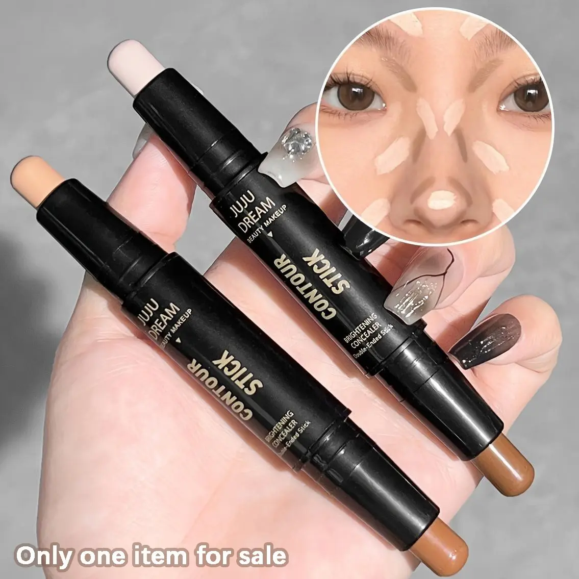 JUJU DREAM Double Ended Contour Highlighter Stick, 2 In 1 Cream Sculpt Makeup Stick With Matte Shading Shadow End & Brightening Highlight Concealer End, Silky creamy blendable waterproof texture, one swipe easy application, contour side carves slim nose