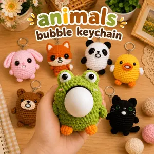 Crochet Animal Bubble Keychain, Handmade Squeeze Toy Keychain, Cute Amigurumi Animals, Kawaii Stress Relief Gift, Frog Fox Panda Bunny Bear