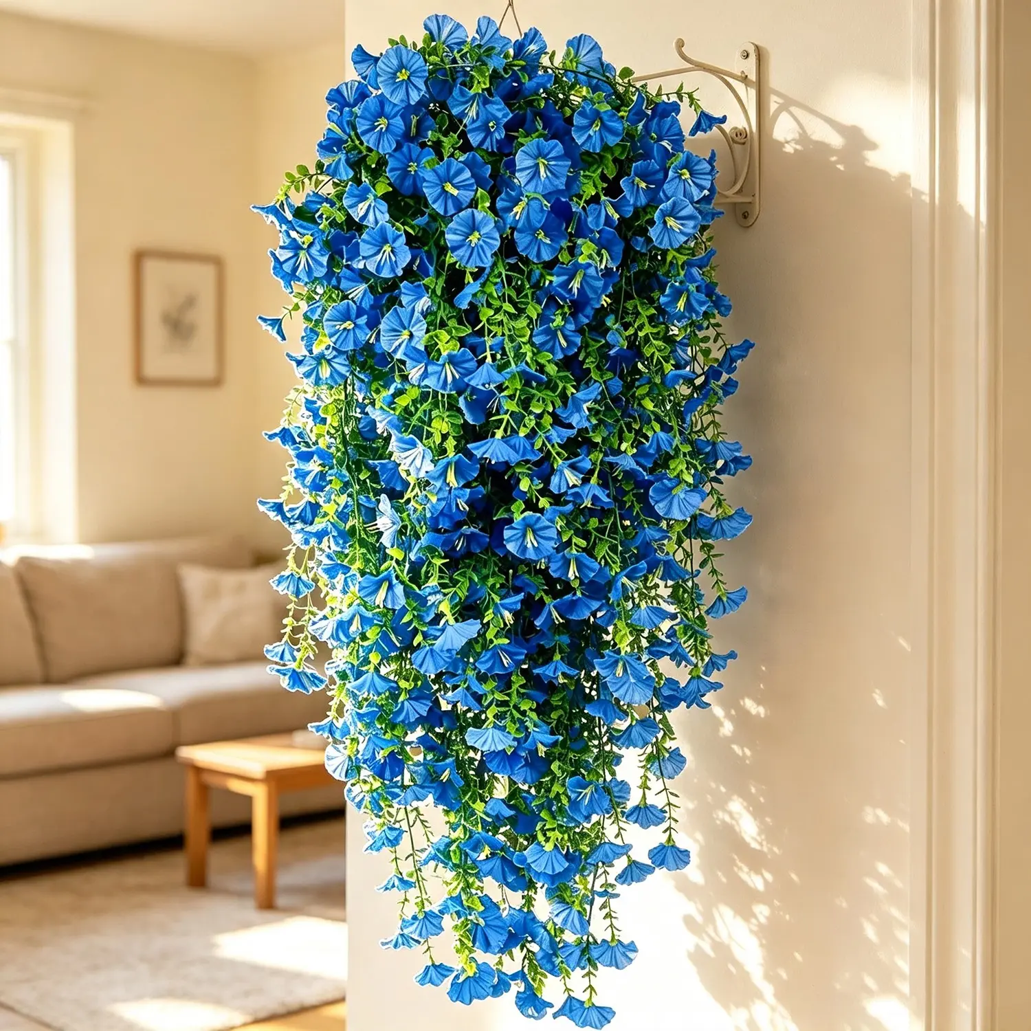 Large Outdoor Blue Artificial Trumpet Hanging Flowers, Realistic UV-Resistant Faux Blooms, Decorative, Maintenance-Free Decor for Home, Garden, Patio & Deck, Faux Flower Decorations, Faux Floral Decor