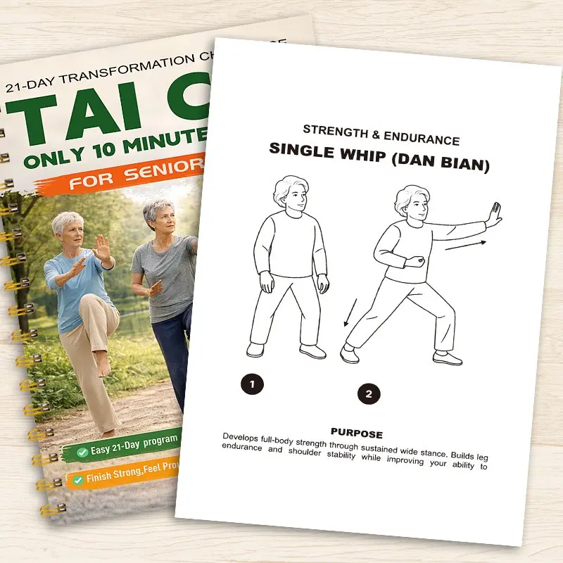 Senior Tai Chi Training Plan Book, 21-Day Health Exercise Manual, Daily 10-Minute Routine, Detailed Movement Instructions