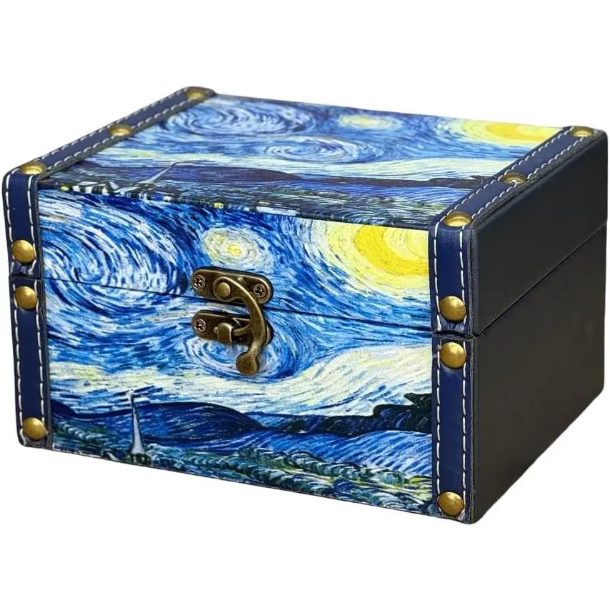 Treasure Box  Wooden + PU Leather Decorative Storage Boxes Trinket  Box Memento Case Box  Box With  Gifts For  Girls Women  Decor ( Night)