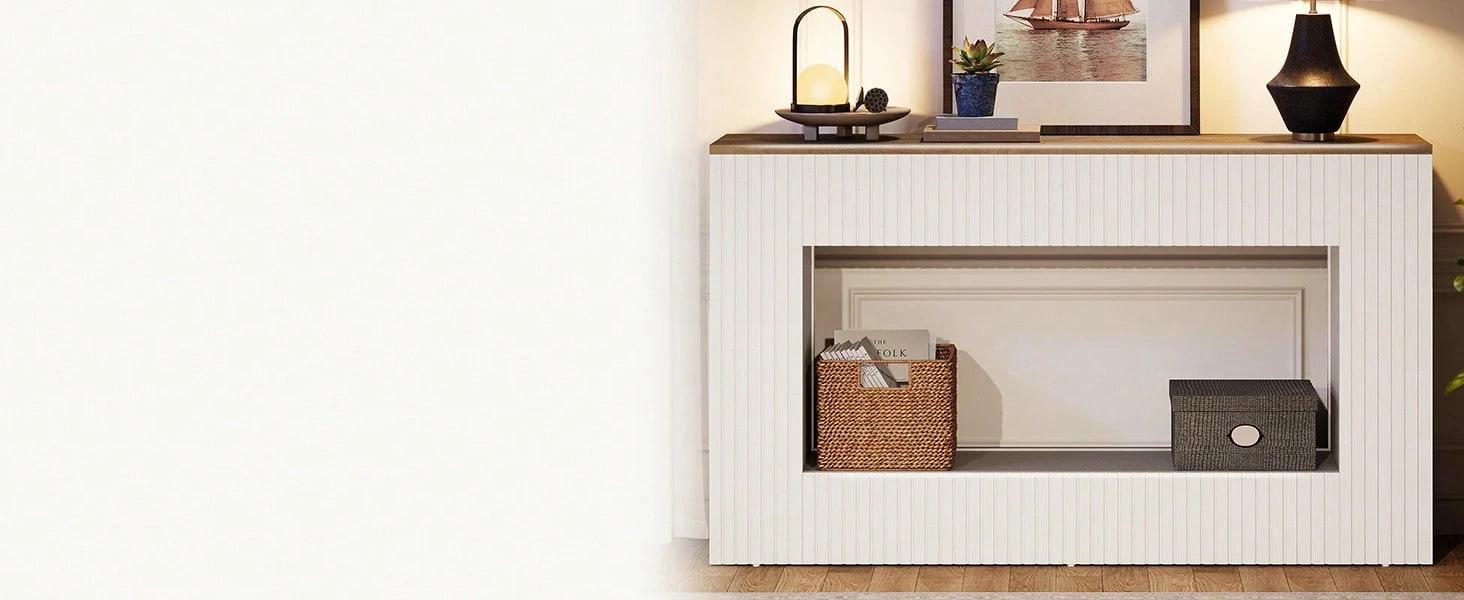 Modern Console Table, 55-Inch Wood Entryway Table With Storage, Narrow Long Sofa Table Behind Couch Table For Living Room, Foyer, Hallway, White