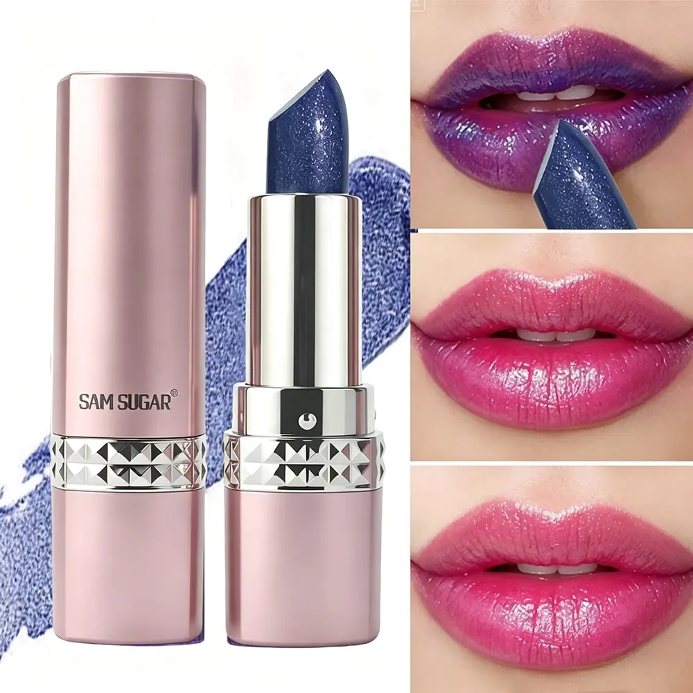 Temperature Activated Color Shift Pearl Lipstick Silky Velvet Smooth Hydrating Formula High Coverage No Grain Long Lasting Smudge Resistant Metallic Gloss Finish Glam Metallic Lipstick