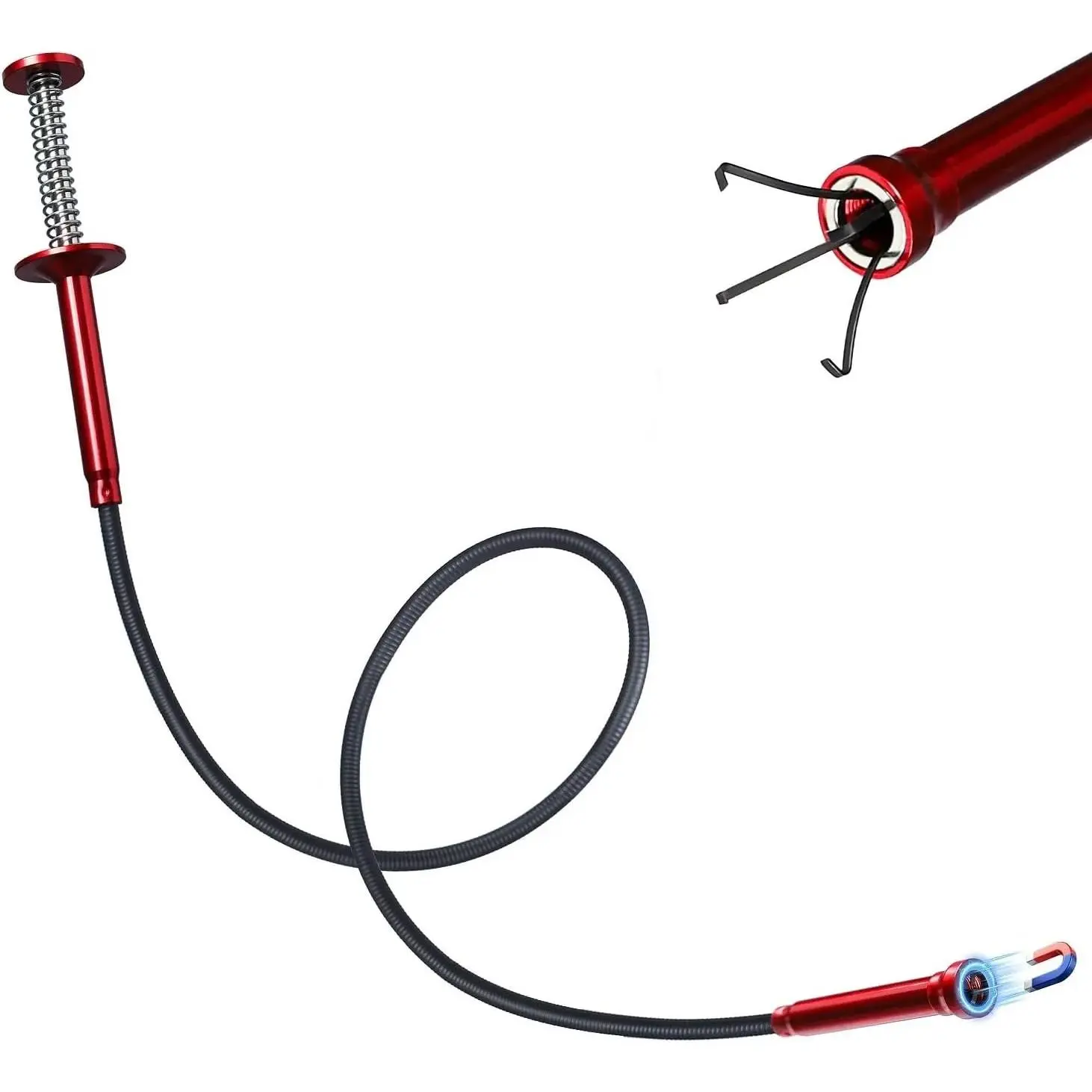 Flexible Grabber Tool, Magnetic 4-Claw Gripper (24", Red) | Mechanic Pickup Tool with Spring-Loaded Handle; for Automotive, Engine Bay, Bathroom, Kitchen, Sewers, Drain, Small Spaces